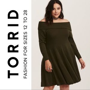 TORRID Olive Green Off The Shoulder Sweater Dress